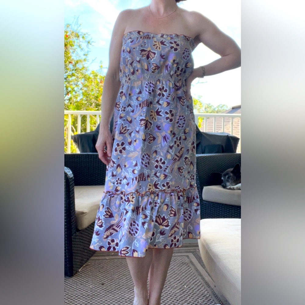 Vintage 70s Floral Strapless Dress - Purple and Brown